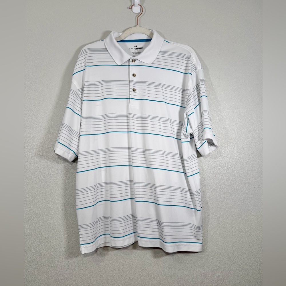 Grand Slam Polo Shirt White Blue Collar Short Sleeve Stripe Golf Athletic Men XL
